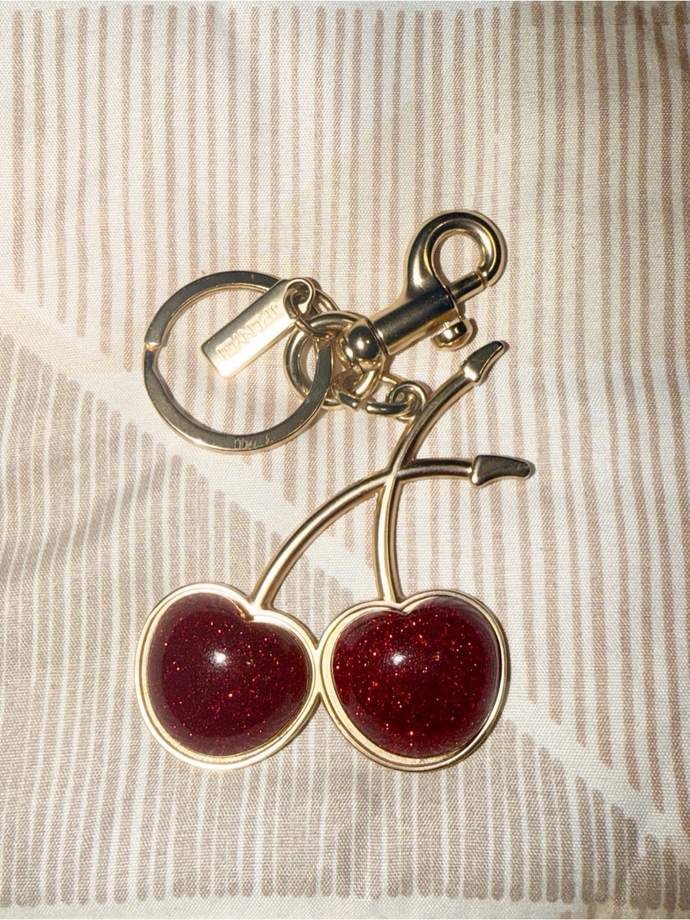 Gold Cherry Keychain with Sparkling Deep Red Color